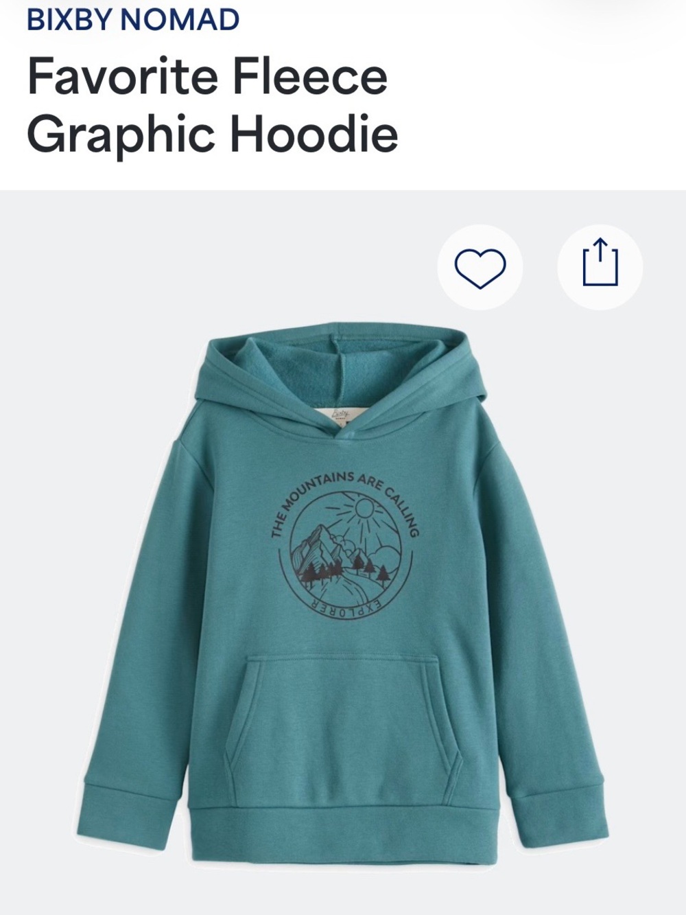 Bixby Nomad Kids' Teal Mountain Graphic Fleece Hoodie